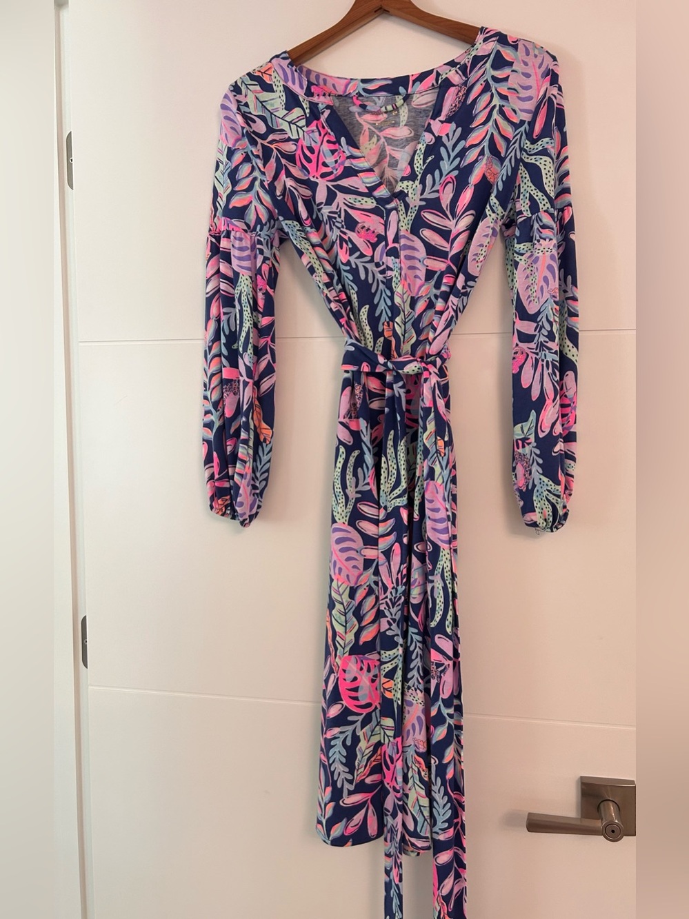 Lilly Pulitzer Navy Dress with Pink & Mint Leaf Print